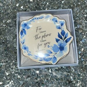 New Eccolo religious Christian jewelry dish trinket tray blue floral bible verse